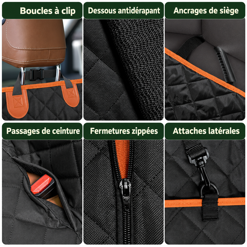 Boucles, dessous antidérapant, ancrages, passages de ceinture, fermetures et attaches — légendes françaises